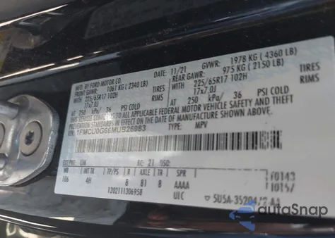 2021 Ford Escape Se из США, поврежденный, VIN 1FMCU0G66MUB26983